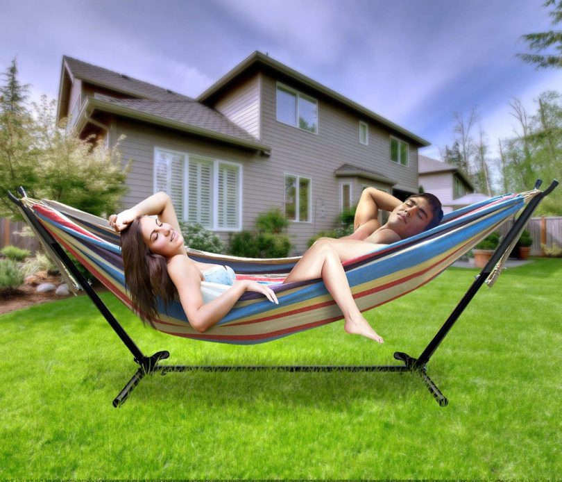 Sorbus Double Hammock with Steel Stand Two Person Adjustable Hammock Bed – Storage Carrying Case Included