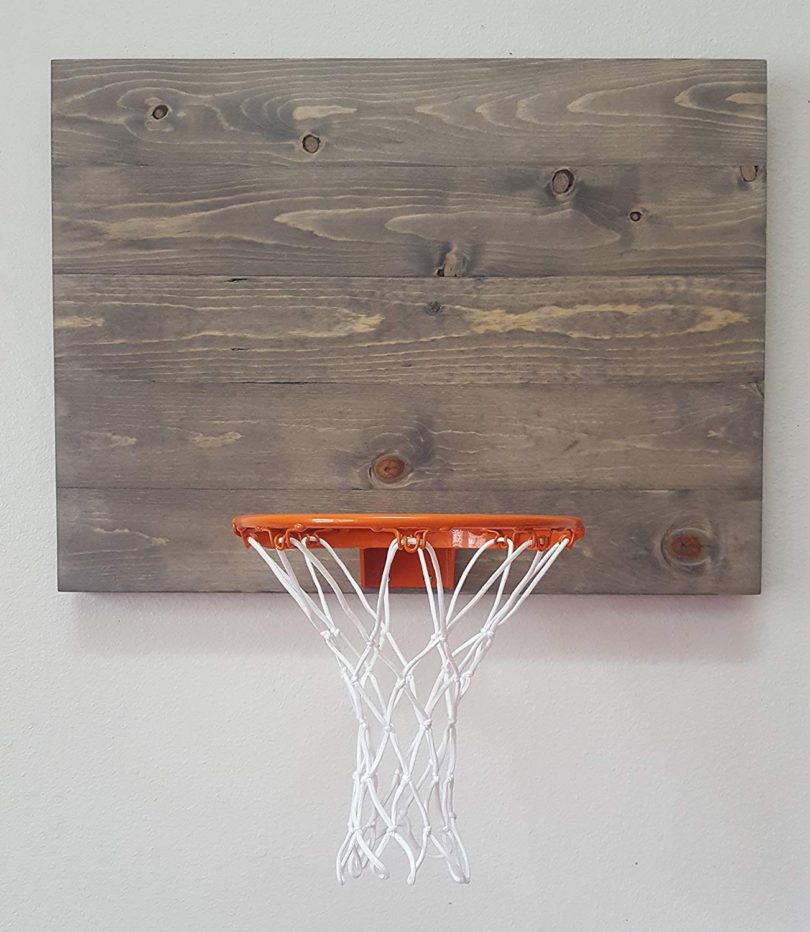 Weathered Grey Wood Basketball Hoop With Orange Rim