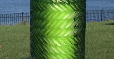 The Naturally Modern Flower Petal Hurricane Candle Holder or Vase, Art Glass, Green, Translucent, Incised Textured Glass, Herringbone Pattern, 8 H Inches Tall, By Whole House Worlds