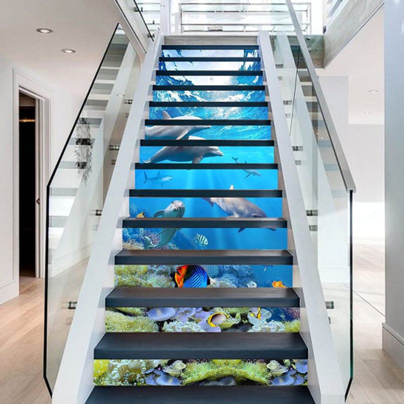Dolphin Coral Stair Risers Mural