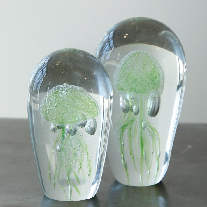 Green Fossilise Jellyfish Art Glass