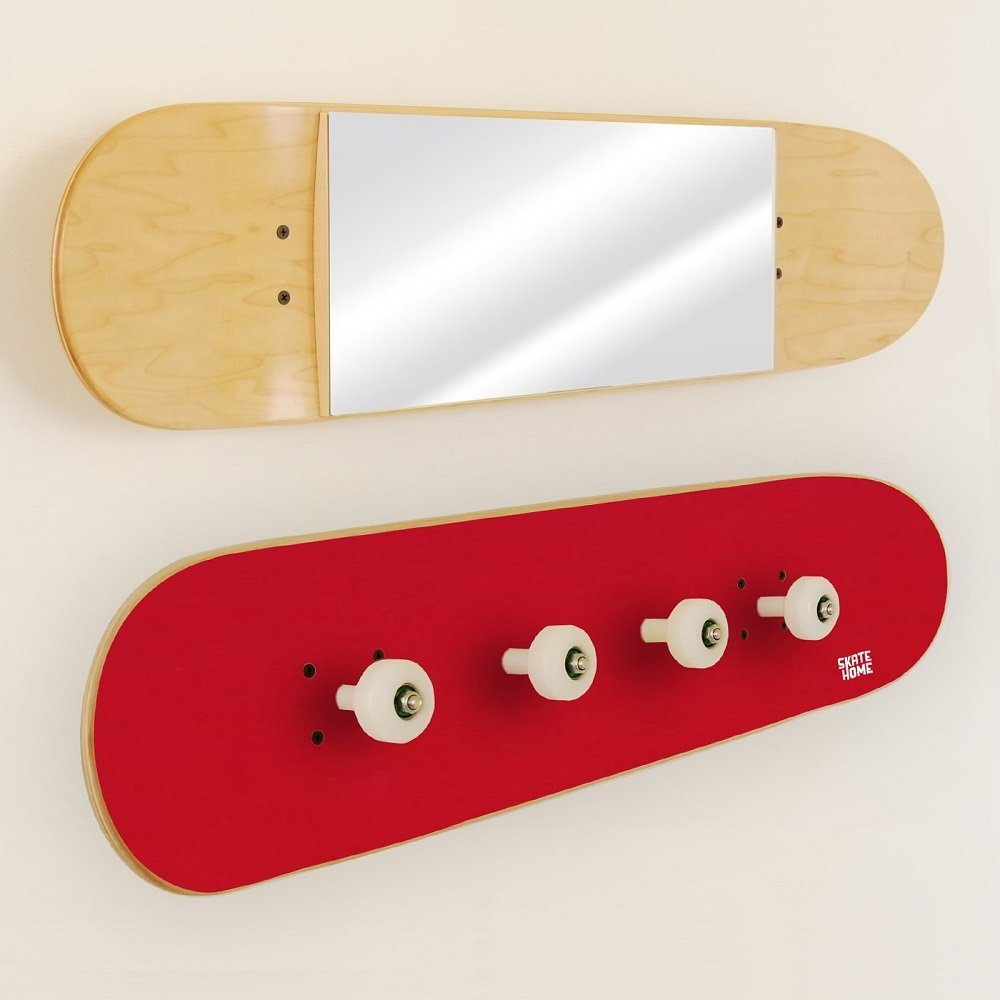 Skateboard Mirror and Coat Rack Set