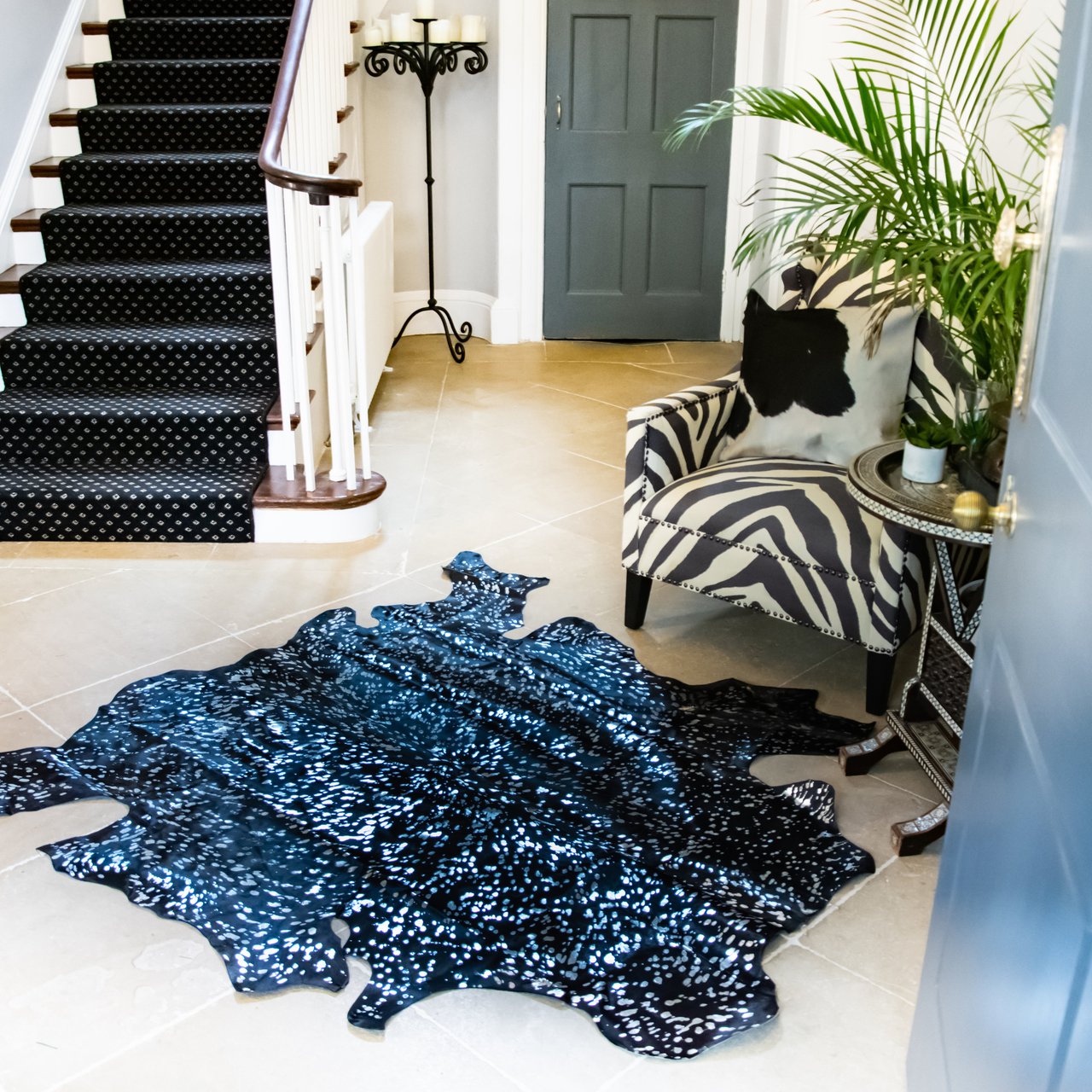 Black & Silver Natural Cowhide Rug