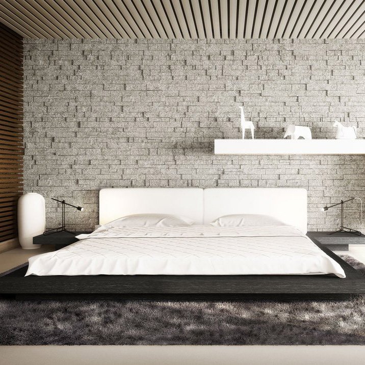 Worth King Bed in White Eco Leather and Gray Oak