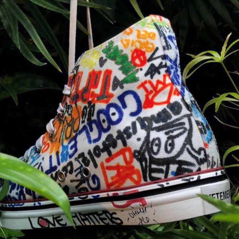 Vetements White Graffiti High-Top Sneakers