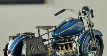 Handmade Antique WWII Blue Motorcycle Model