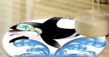 MatSummer Holiday Ocean Cute Jumping Killer Whale with Sunglasses Cartoon Animal Love Theme Non Slip Rug