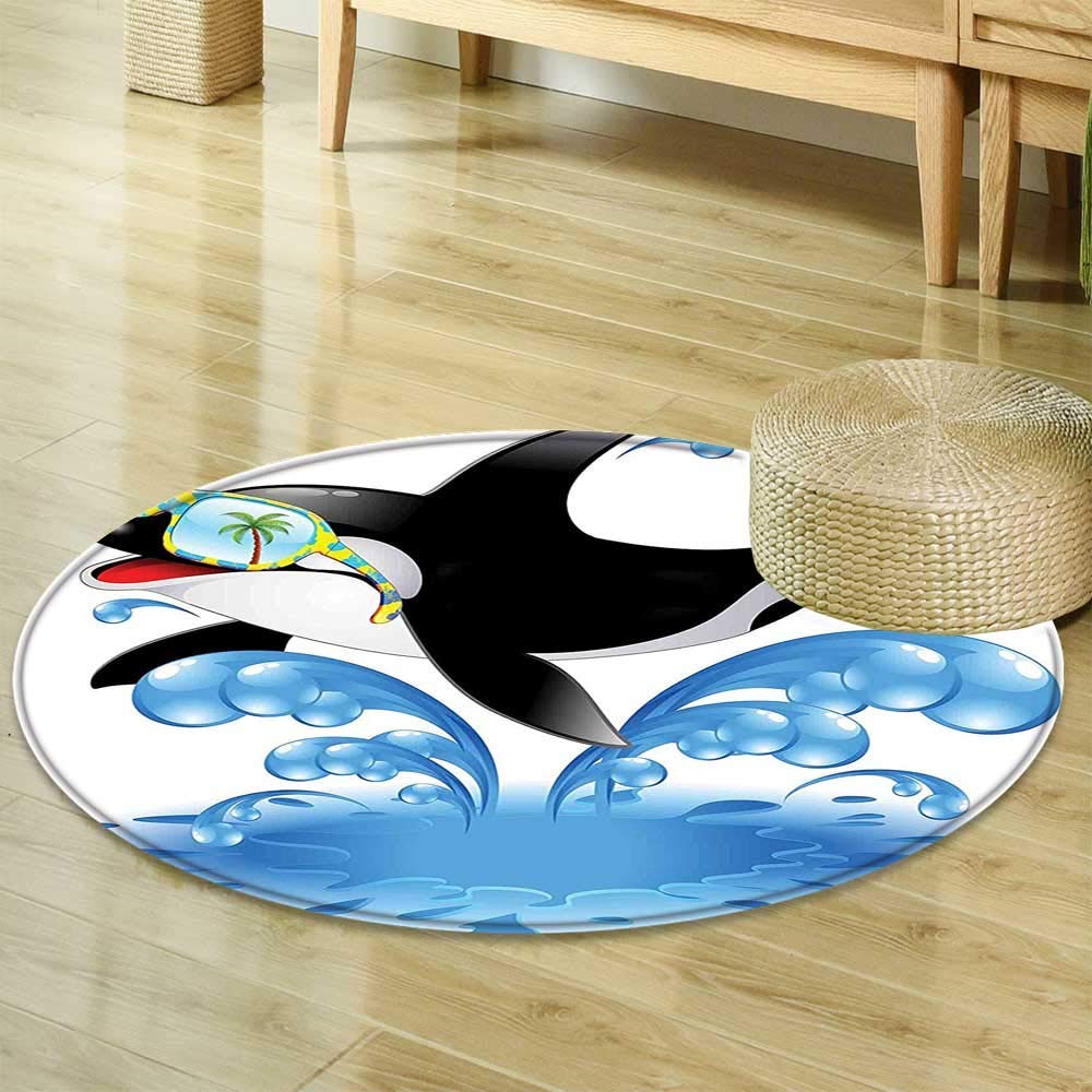 MatSummer Holiday Ocean Cute Jumping Killer Whale with Sunglasses Cartoon Animal Love Theme Non Slip Rug