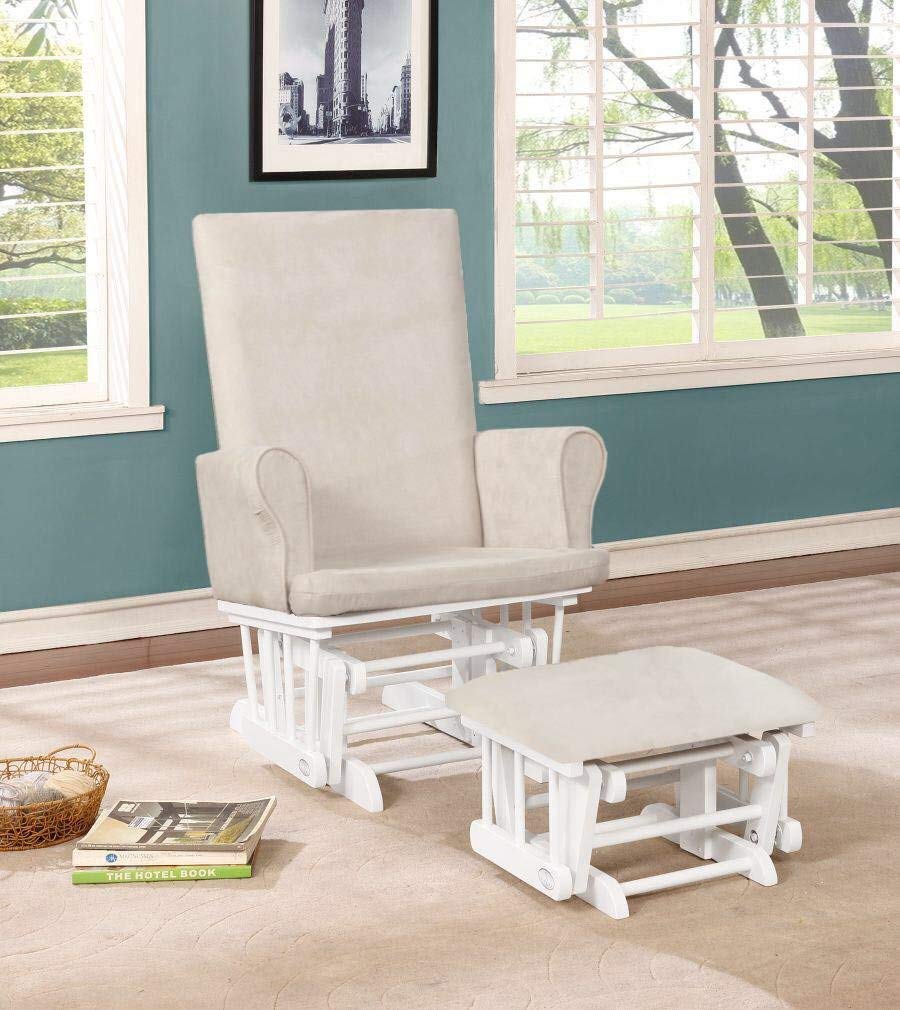 Naomi Home Mateo Wood & Upholstered Glider and Ottoman Set White/Cream