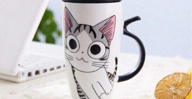 Cute Cat Style Ceramic Mugs with Lid & Spoon