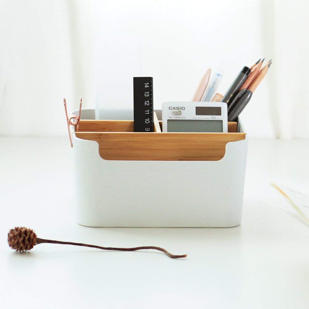 Pencil Holder Desk Supplies Multipurpose Bamboo Desk Organizer Office Storage Box