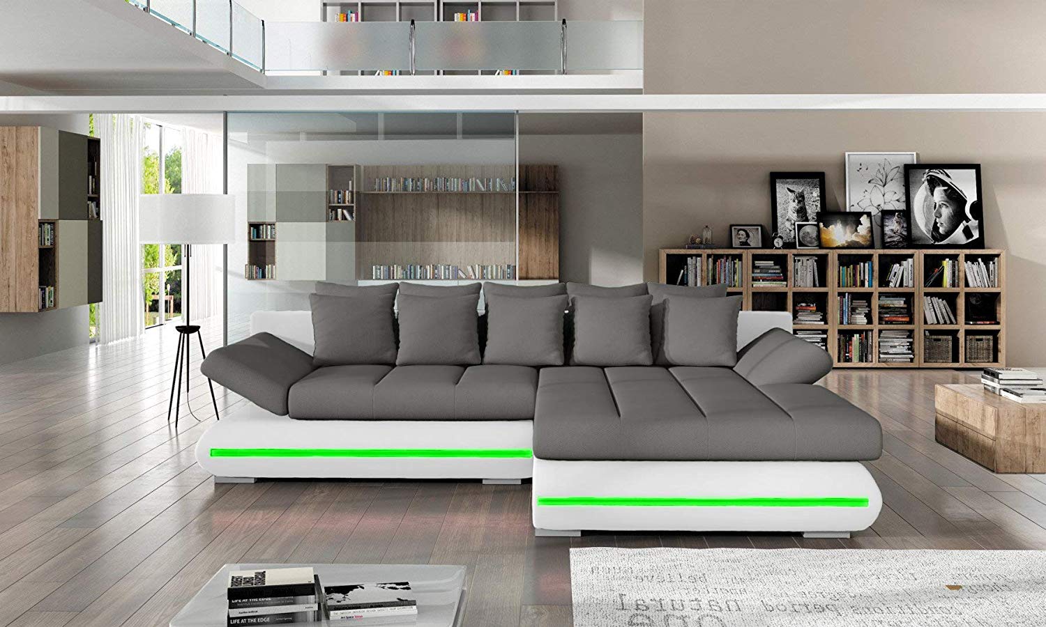Sectional Sleeper Sofa Couch with Storage and LED Lights
