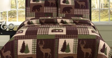 King Quilt 2 Piece Set Rustic Cabin Lodge Deer and Bear Coverlet Bedspread