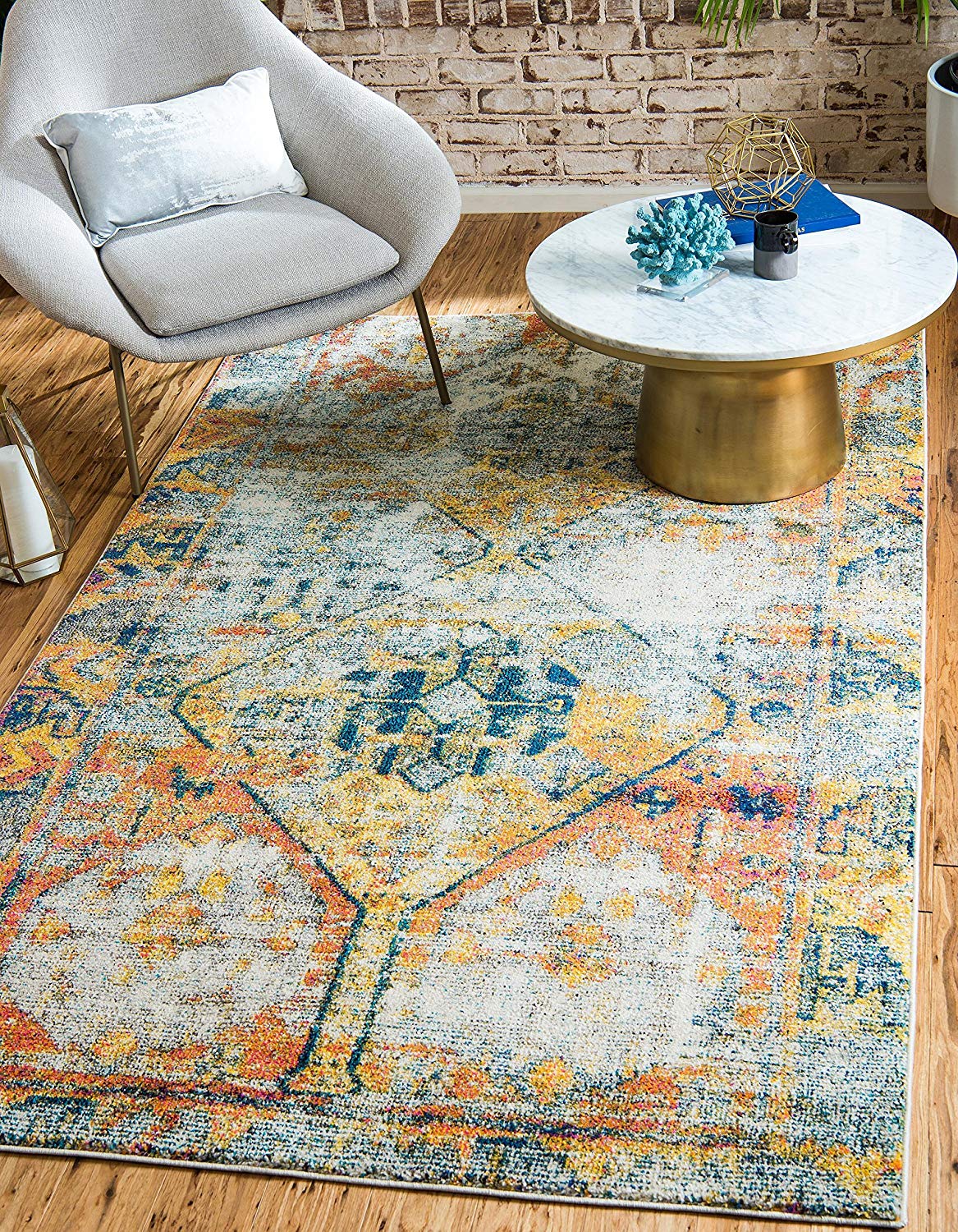 Unique Loom Monterey Collection Tribal Bohemian Vintage Bright Colors Beige Area Rug (8′ x 10′)