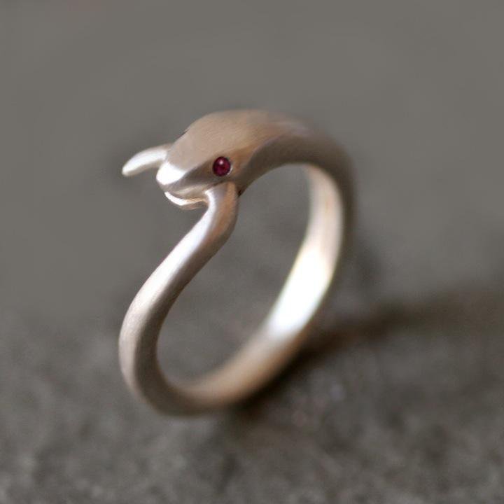 Snake Tail Ring in Sterling Silver with Gemstones