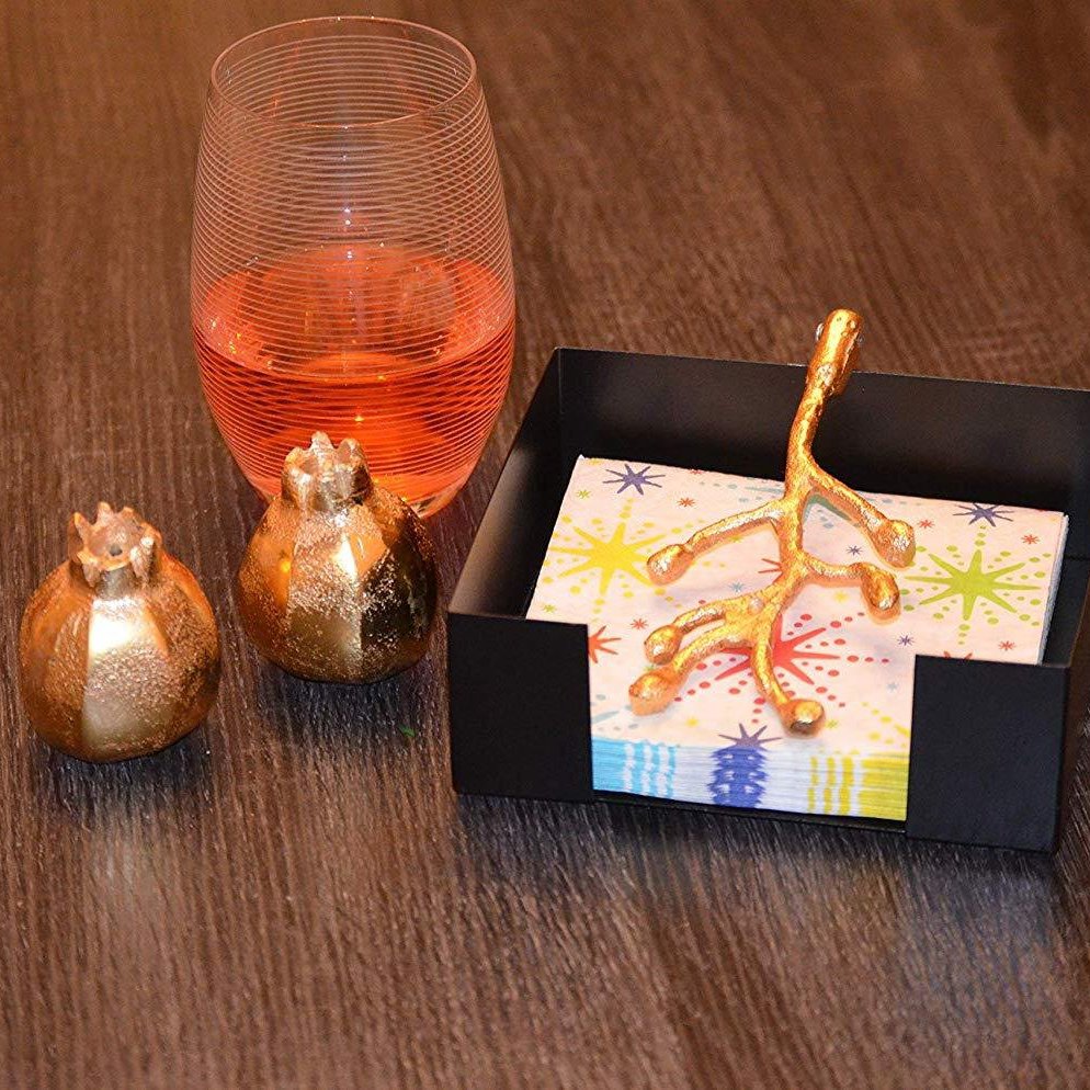 Golden Olive Bud Napkin Holder with Salt & Pepper Shakers