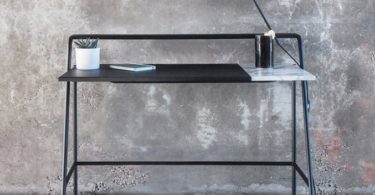 Ossau Desk in Arabescato Marble, Leather, & Metal by Studio AC/AL