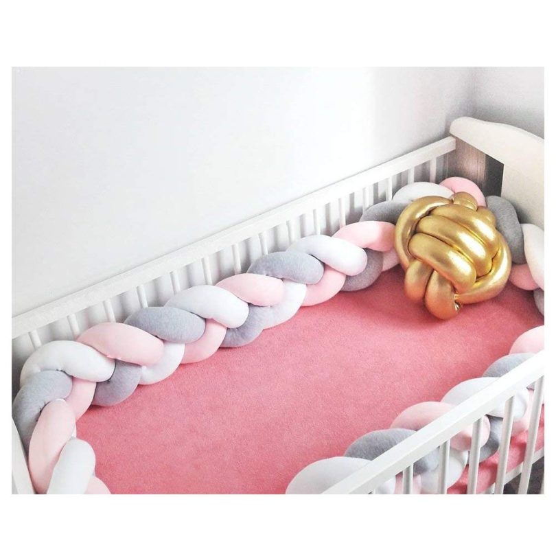 Infant Soft Pad Braided Crib Bumper Knot Pillow Cushion Cradle Decor for Baby Girl and Boy