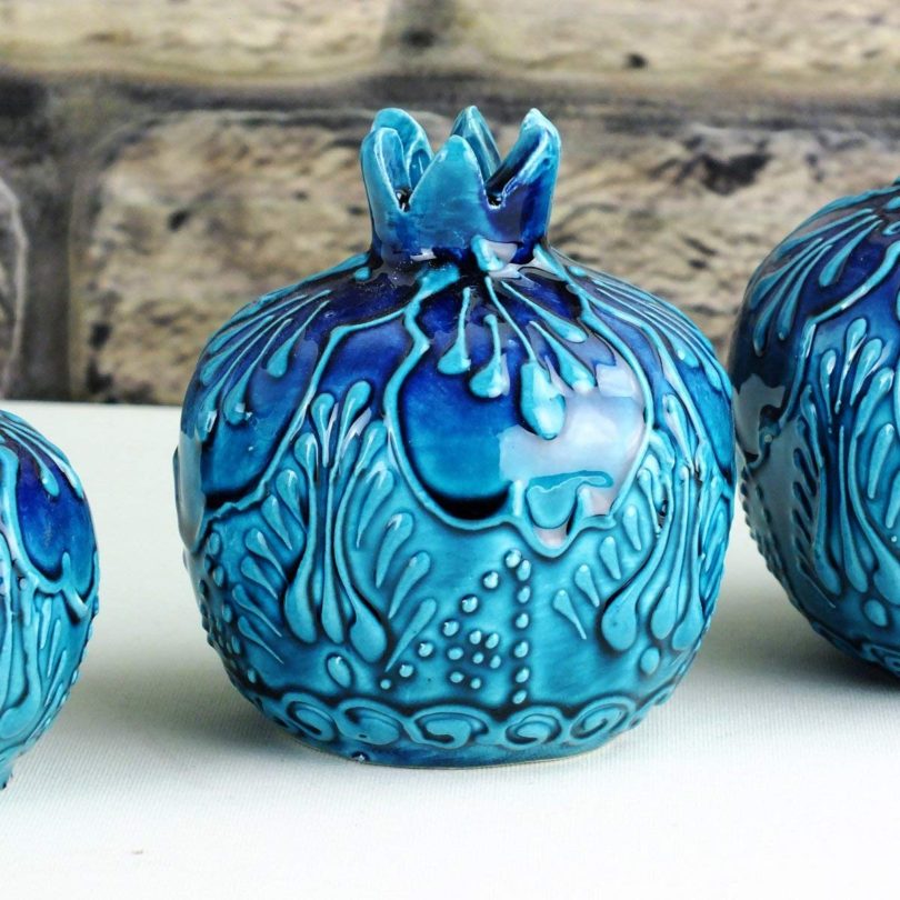 Alhamra Traditional Turkish Ottoman Handmade Ceramic Blue Pomegranates