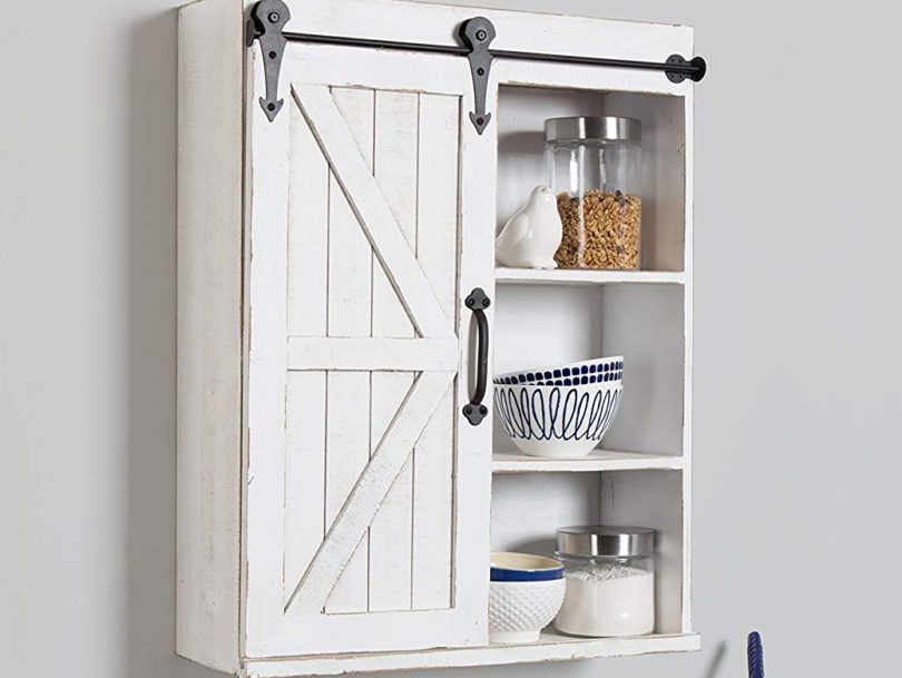 Kate Laurel Cates Wood Wall Storage Cabinet Sliding Barn Door