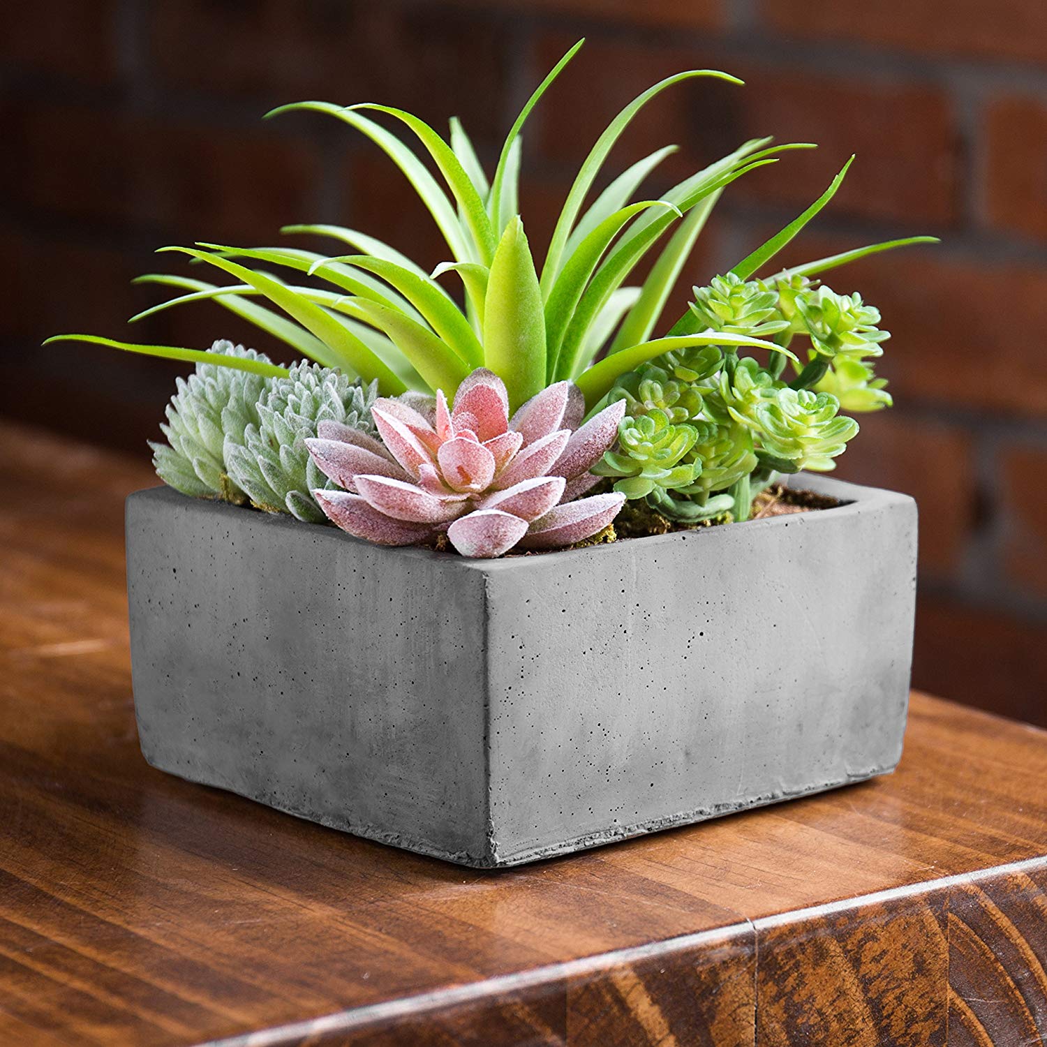 MyGift Faux Potted Assorted Succulents Plants in Grey Planter