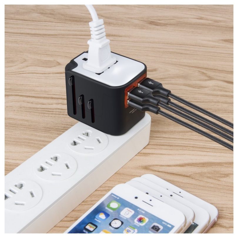 Worldwide Plug Adapter With 4 Port USB Fast Charger