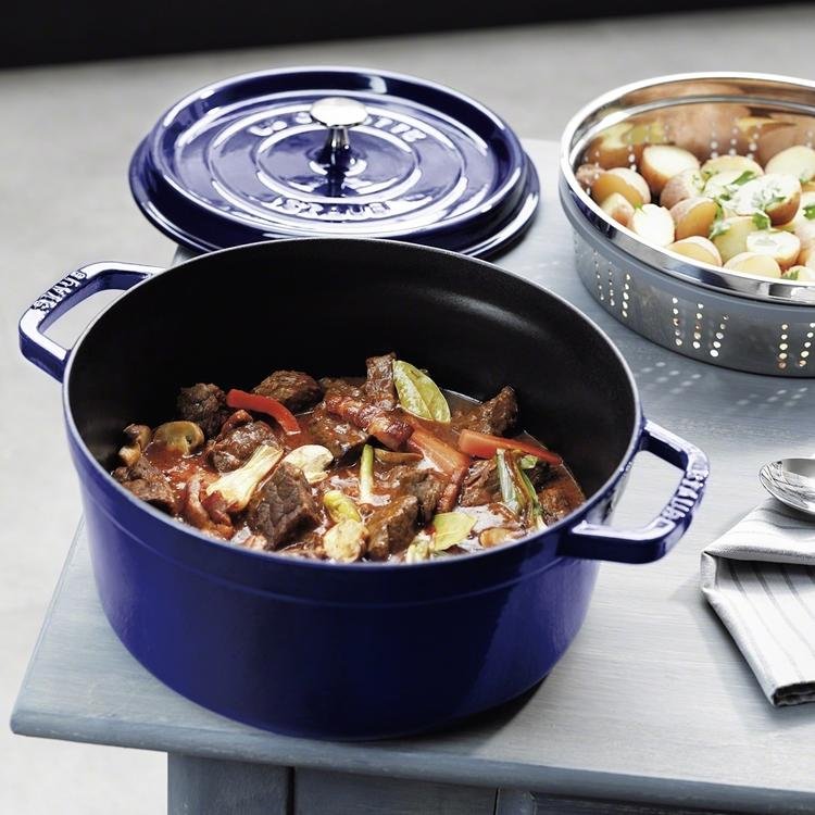 Staub Cast Iron 13.25-qt Dark Blue Round Cocotte