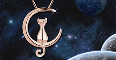 Sweetiee Cat Moon Necklace Sterling Silver Cat and Moon Collar Necklace Lovely Kitten Pendant