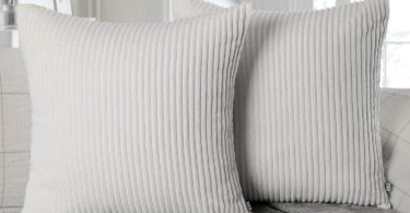 Ashler Set of 2 Soft Plush Velvet Off-White Striped Corduroy Throw Pillow Cushion Cover