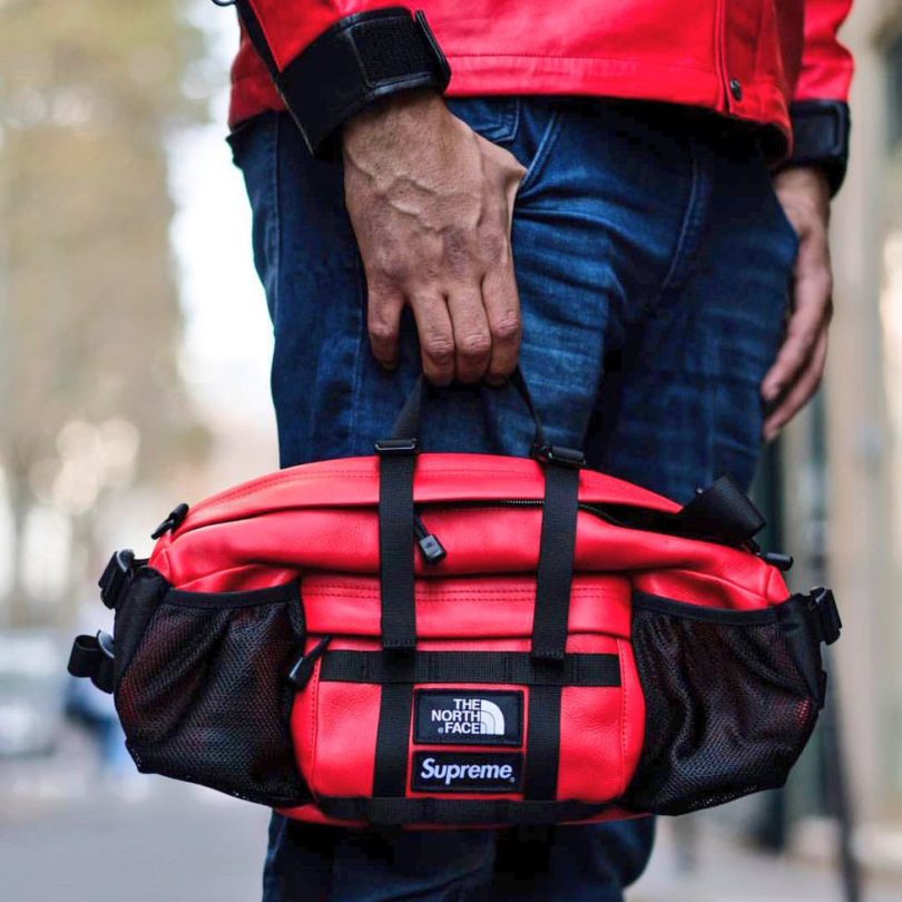 supreme north face leather waist bag