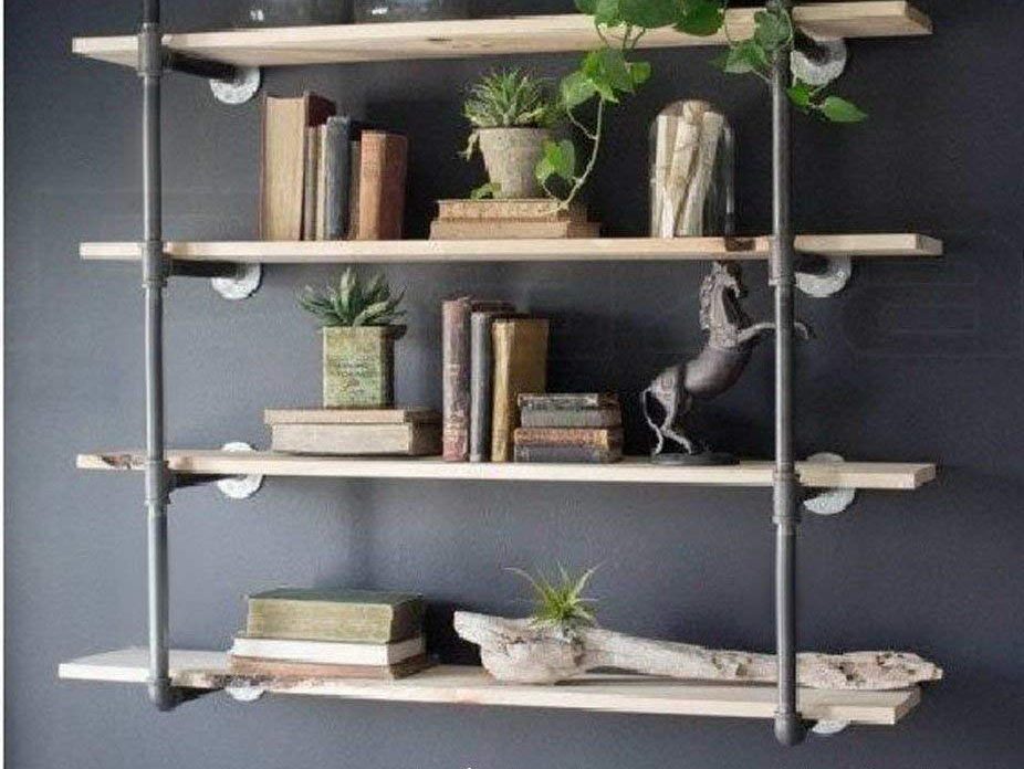 Industrial Retro Wall Mount Iron Pipe Shelf Hung Bracket Diy Storage Shelving Bookshelf