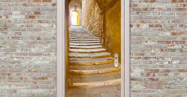 European Stone Steps Stone Stairs in a remote alley in the picturesque medieval town door sticker