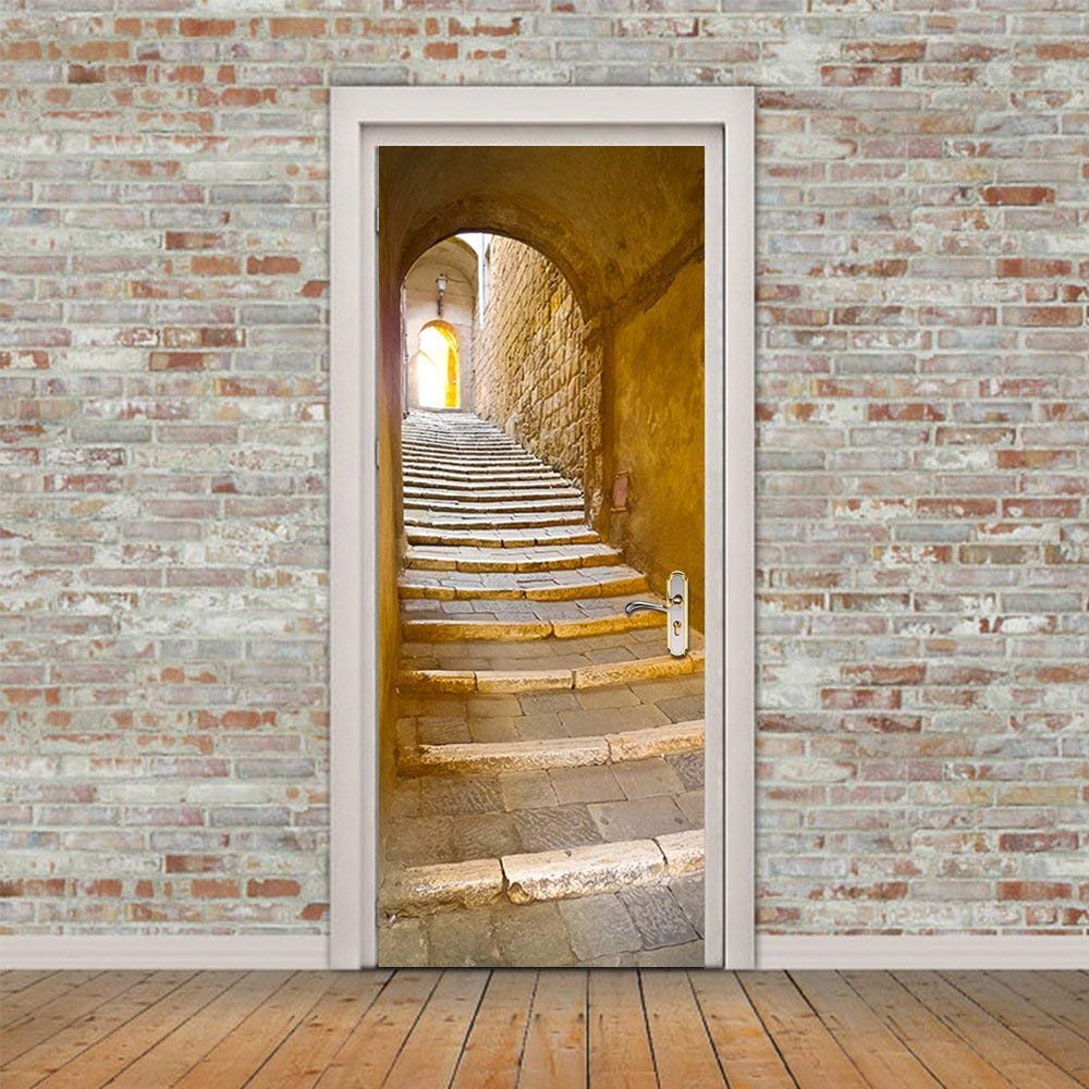 European Stone Steps Stone Stairs in a remote alley in the picturesque medieval town door sticker