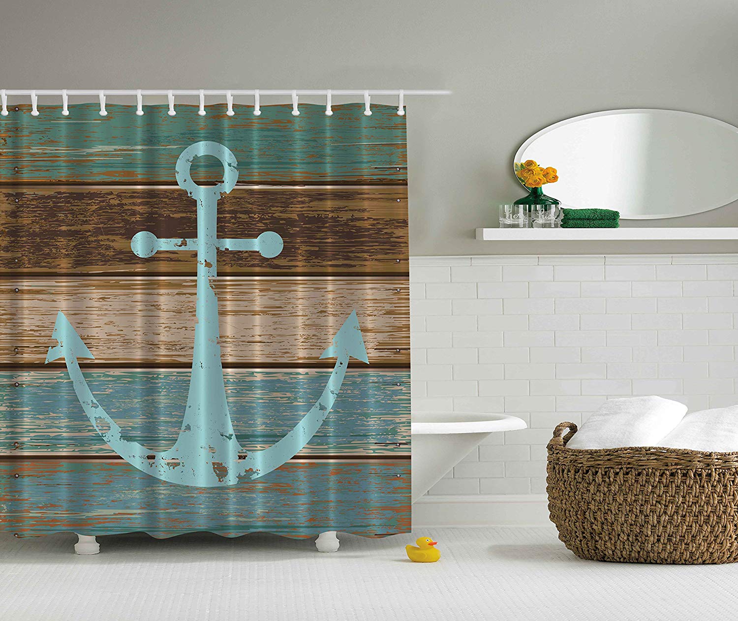 Ambesonne Nautical Anchor Rustic Wood – Shower Curtain