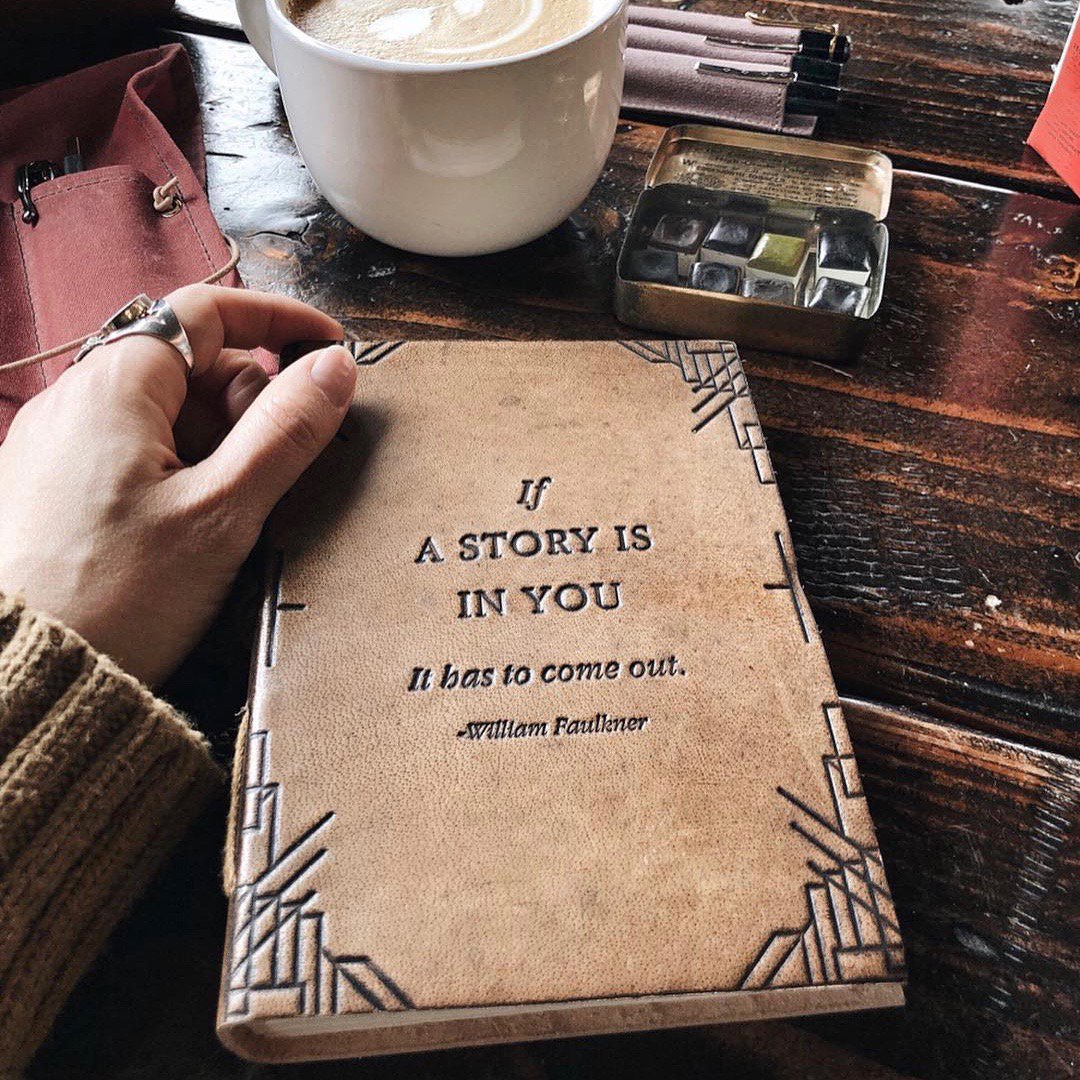 “We All Become Stories” Blonde Handmade Leather Journal