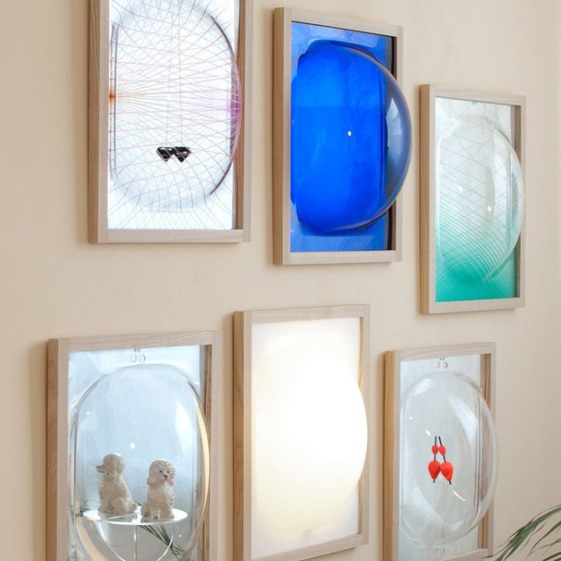 Bubble Showcase Mirror with Glass Shelf and Ash Frame