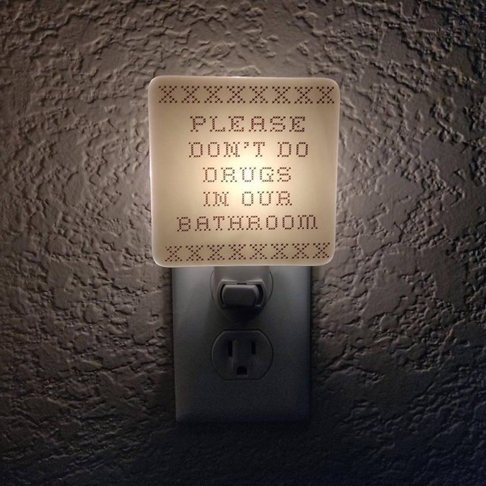 Please Don’t Do Drugs in Our Bathroom Cross Stitch Night Light