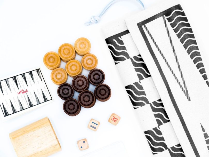 Double-Sided Backgammon & Checkers Game-Bag Set: Classic Ink Waves