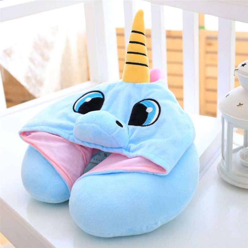 Travel Neck Pillow – Cute Blue Unicorn
