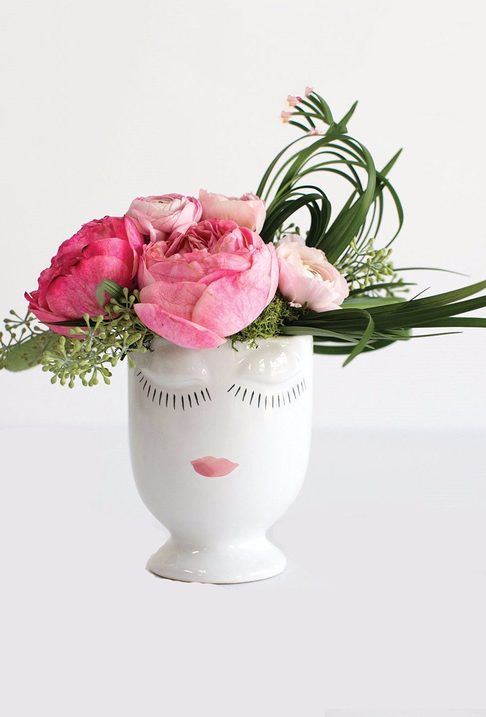 Ceramic Celfie Face Floral Vase in White