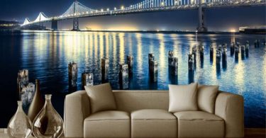 GMYANBZ 3D Wallpaper for Wall Custom Modern Bridge Riverside Night Scene