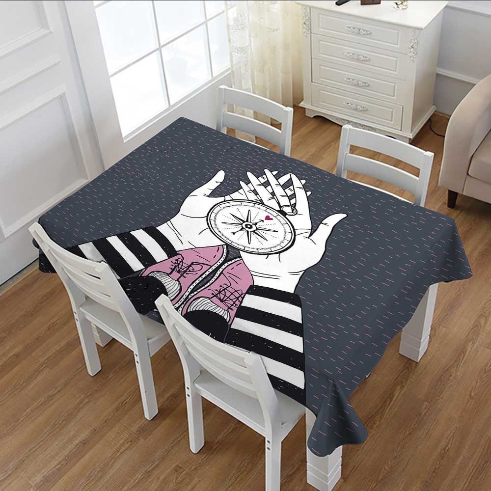 Compass Printed Tablecloth Searching for Love Girl Holding a Navigation Device