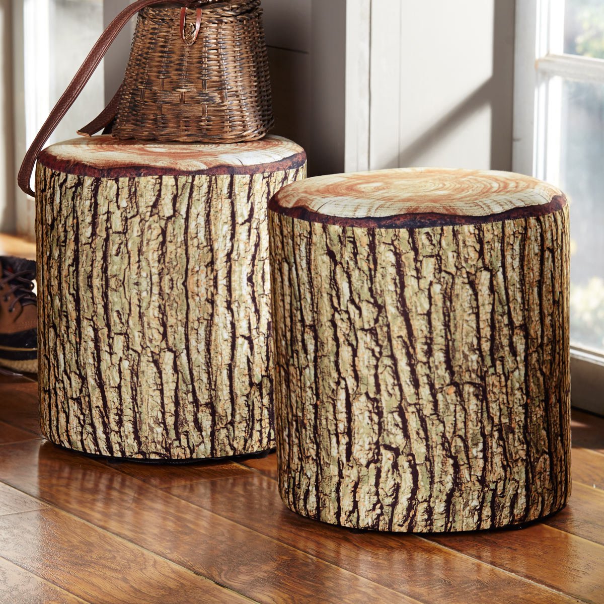 Cushioned Tree Bark Log Seat