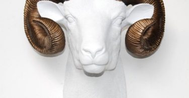 Faux Taxidermy White/Bronze Ram Head Wall Mount