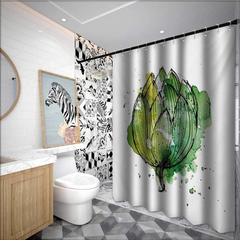 Artichoke Flower Shower Curtain Abstract Style Cardunculus Drawn