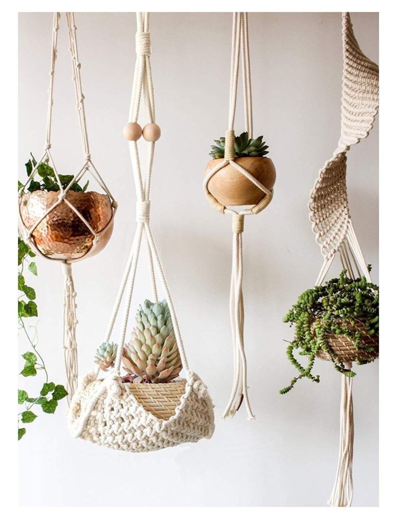 Flber Macrame Hanging Planter Home Décor Cotton Rope Handwoven