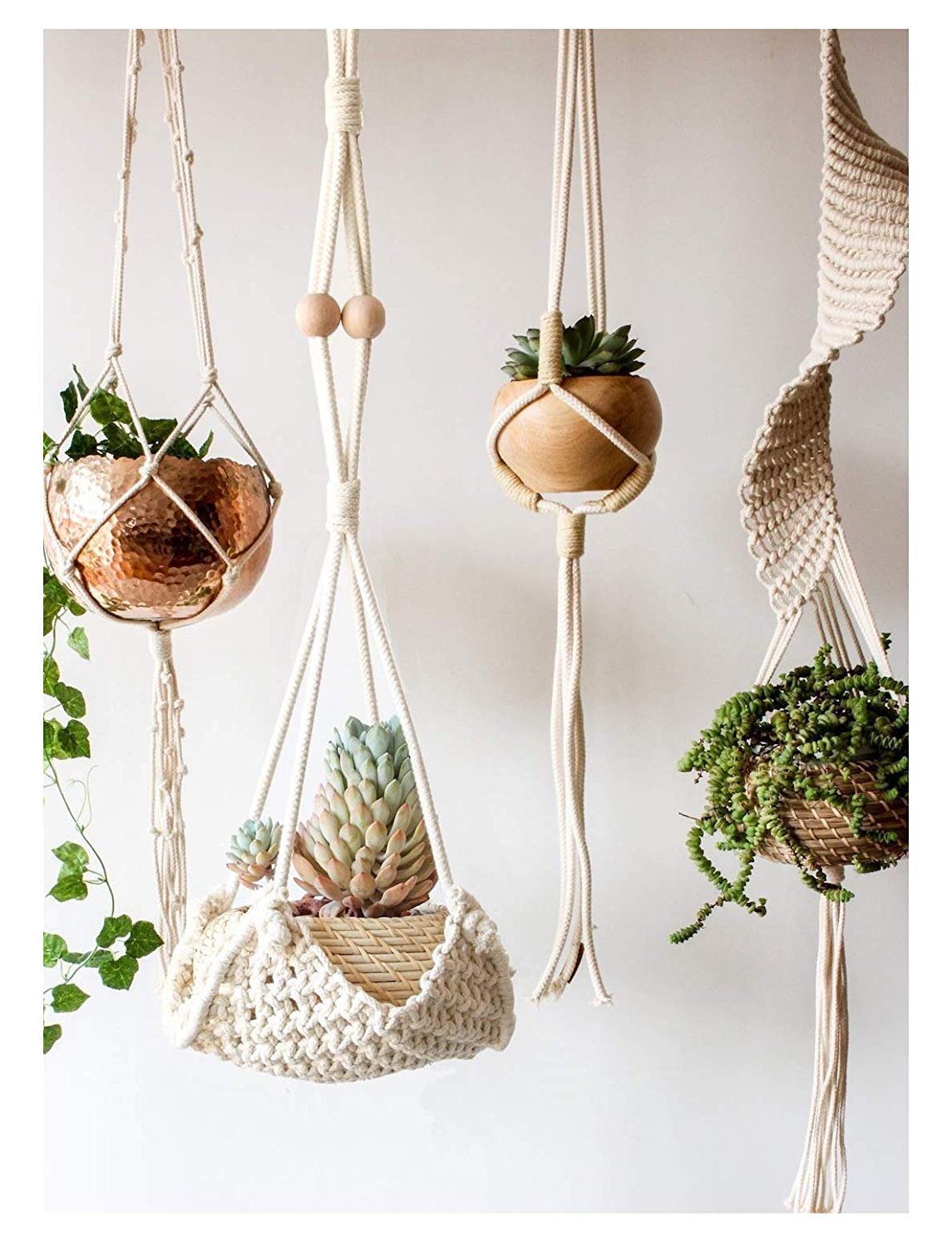 Flber Macrame Hanging Planter Home Décor Cotton Rope Handwoven