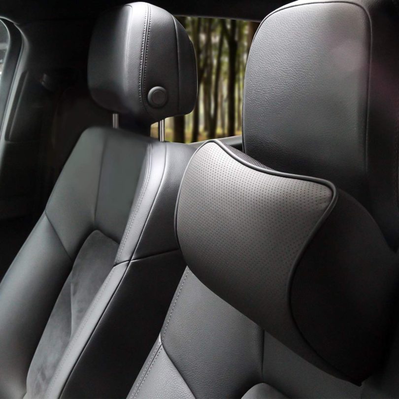 Memory Foam Car Neck Pillow Soft Leather Headrest for Driving Home Office Black