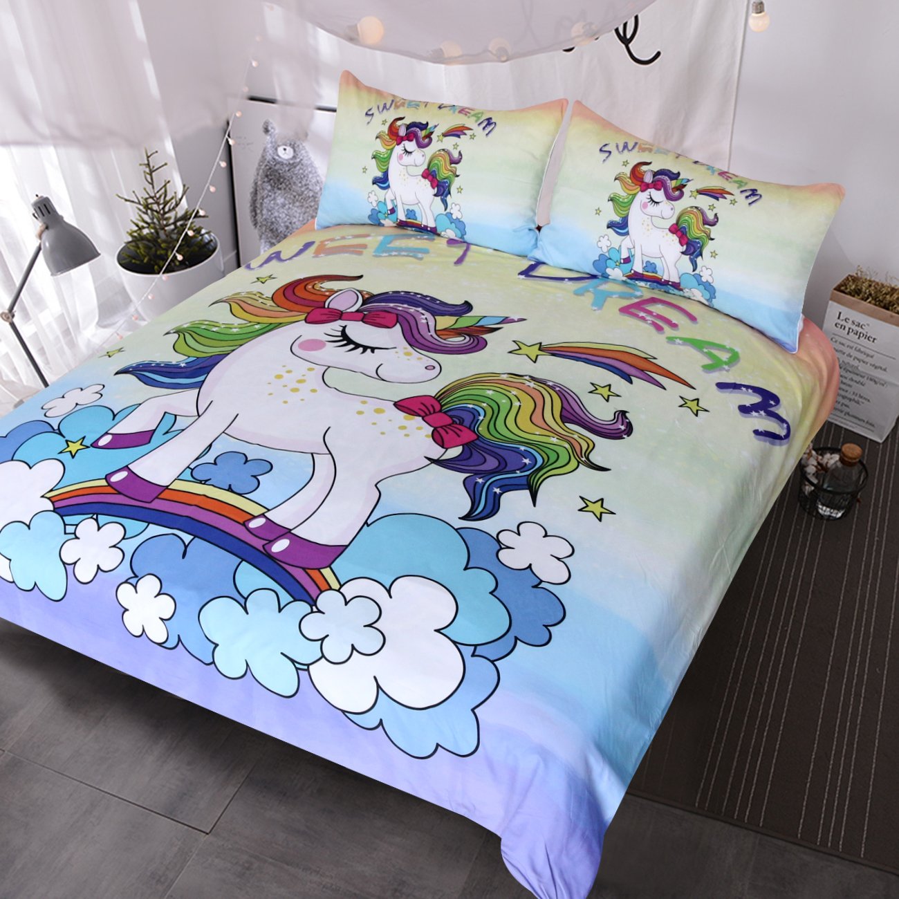 BlessLiving Unicorn Kids Bedding Duvet Cover Set