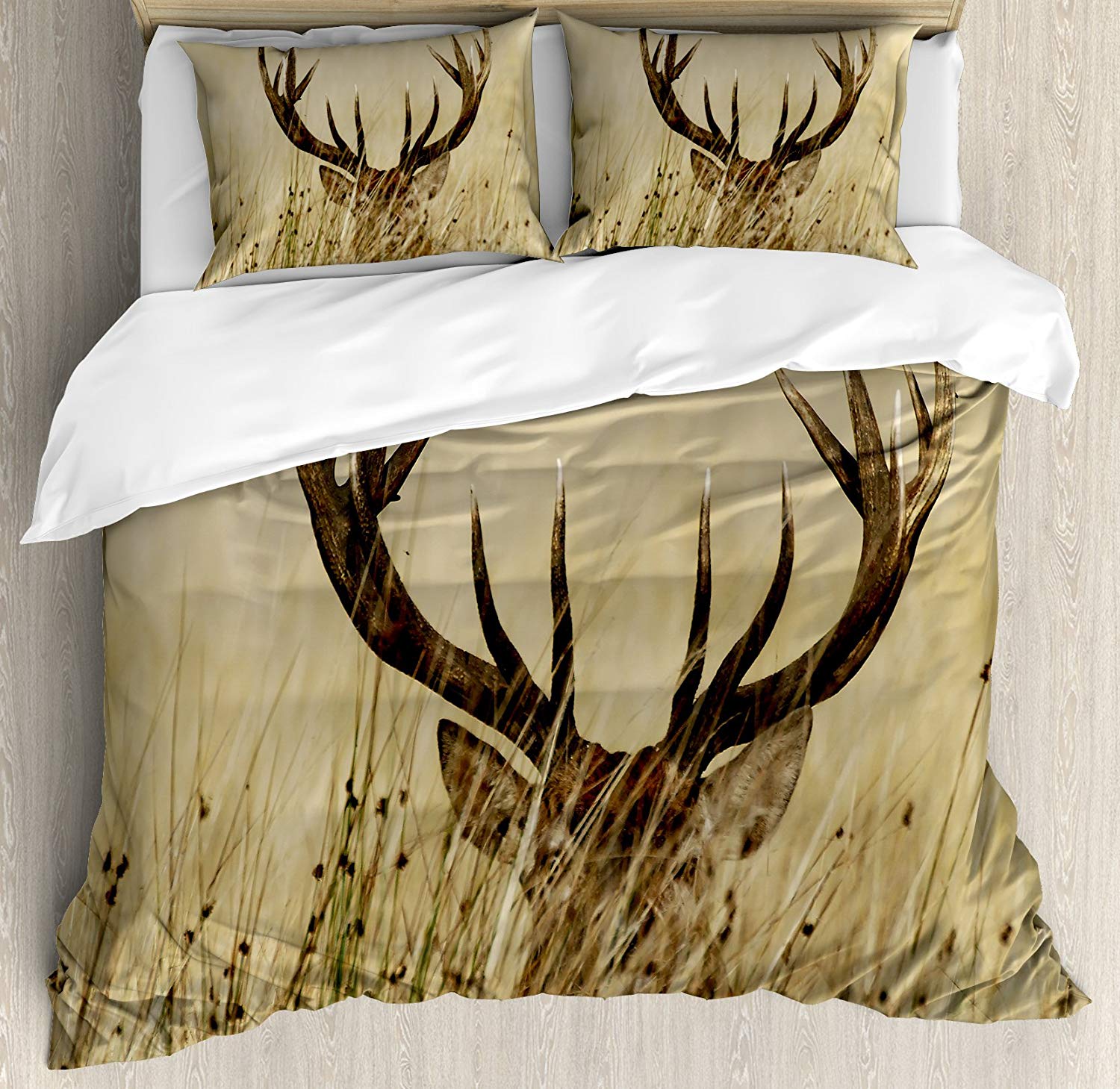 Antler Decor Queen Size Duvet Cover Set by Ambesonne